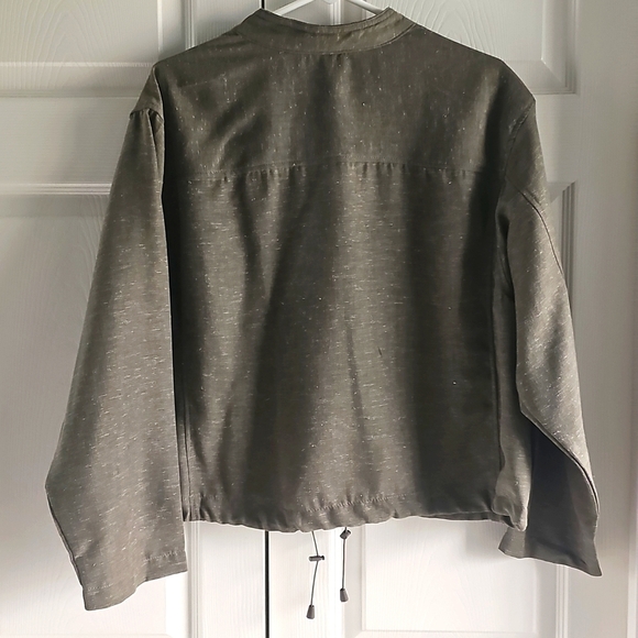 NWT Max Studio Space Dye Light Drawstring Crop Utility Jacket Olive Large - Picture 3 of 14